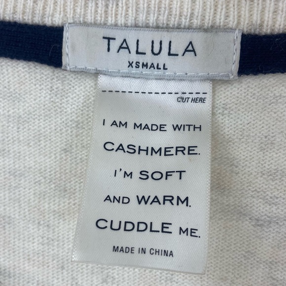 Talula Cashmere Angora Striped Sweater Heathered Ivory Black Womens XS - Picture 2 of 6